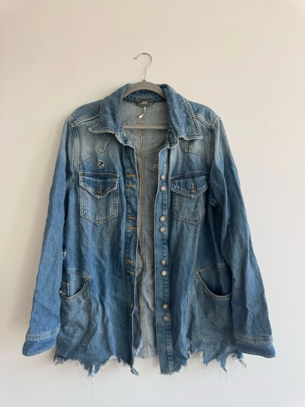 Free People Distressed Denim Jacket - Picture 2 of 4
